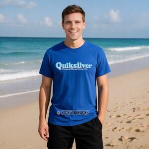 Quiksilver Instant History Logo Graphic Blue Short Sleeve T-Shirt Size S